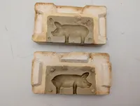 Antique Two-Piece Plaster and Clay Pig Figurine Marcipan Casting Mold