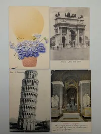 Set of Four Vintage Italian Postcards featuring Milan, Pisa, and Rome