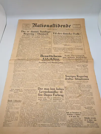 Nationaltidende Avis, 10. april 1940, Forside om Besættelsen
