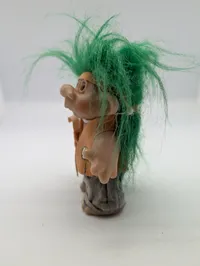 Vintage Russ Berrie Hippie Troll Doll with Green Hair and Peace Sign Vest