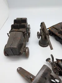 Vintage Lineol and Hausser Elastolin Pressed Tin Military Vehicle Lot