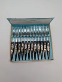 Vintage Y Trade Mark 18 Cr. Stainless Steel Little Fork Set of 12