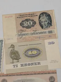 Samling af danske pengesedler fra Danmarks Nationalbank