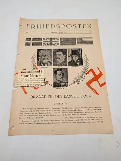 Frihedsposten Nr. 1, April 1944 - Dansk Modstandsblad fra London ( lavet af nazister til at forvirrer Danskerne )