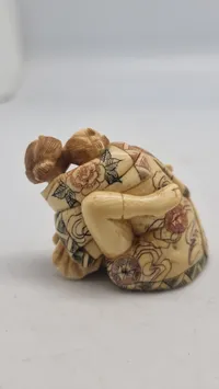 Antik JAPANESE HAND CARVED EROTIC NETSUKE FIGURES EDO / MEIJI PERIODE 