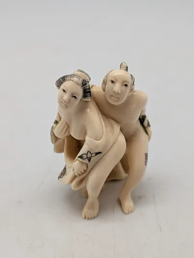 Antik JAPANESE HAND CARVED EROTIC NETSUKE FIGURES EDO / MEIJI PERIODE