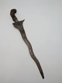 Antique Indonesian Keris Dagger with Carved Hardwood Hilt