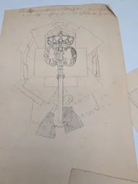 Samling af antikke tegninger af ordensinsignier og heraldiske motiver
