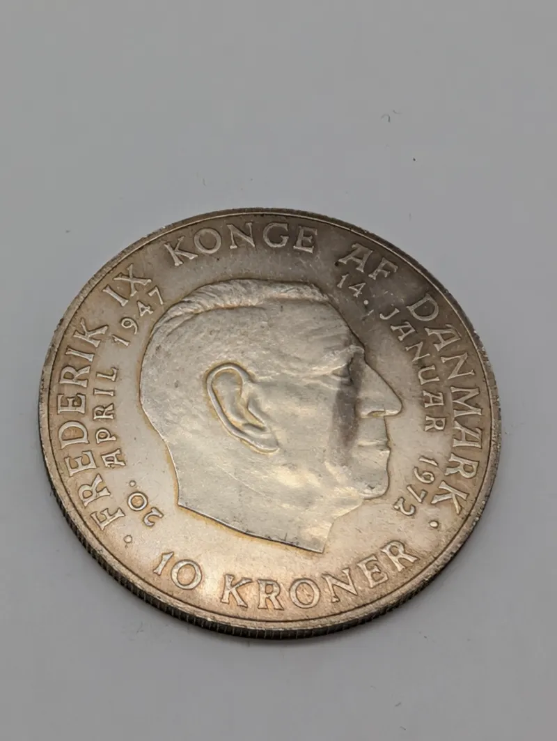 Danmark 10 Kroner 1972 Frederik IX Erindringsmønt i Sølv