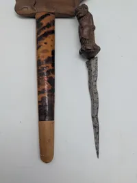 Child Indonesian Keris Dagger with Carved Figural Hardwood Hilt