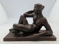 Mid-Century Modernist Terracotta Reclining Nude Sculpture by P. Markke