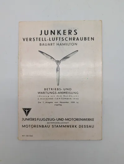 Junkers Verstell-Luftschrauben Bauart Hamilton 1940 Manual