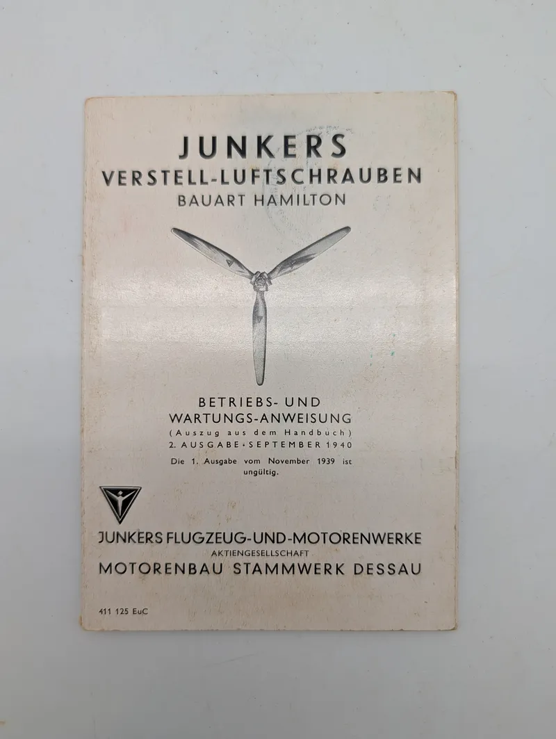 Junkers Verstell-Luftschrauben Bauart Hamilton 1940 Manual