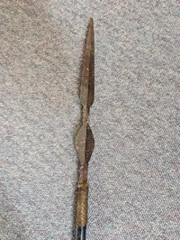 African Tribal Spear with Hand-Forged Iron Blade and Dark Wood Shaft