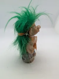 Vintage Russ Berrie Hippie Troll Doll with Green Hair and Peace Sign Vest