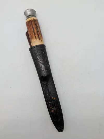Vintage Mora Sweden Fixed Blade Knife with Stag Handle and Sheath
