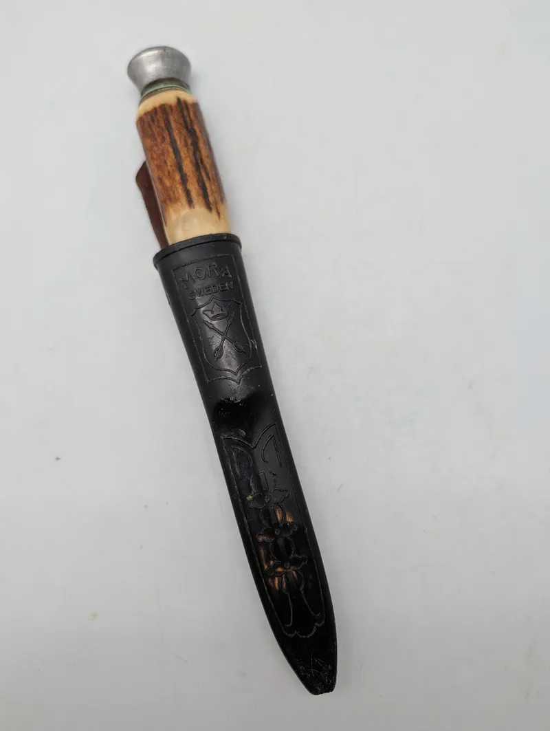 Vintage Mora Sweden Fixed Blade Knife with Stag Handle and Sheath