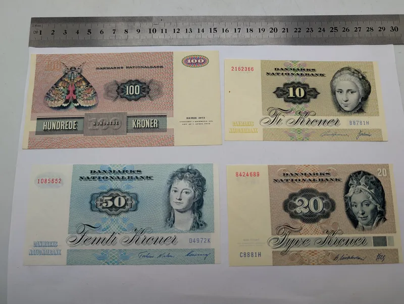 Danmark, Sæt med fire pengesedler, Serie 1972