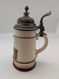 Vintage German Beer Stein with Pewter Lid, Gruss aus Oberndorf a.d.S.
