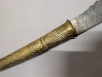 Antique Southeast Asian Cleaver-Style Sword with Embossed Brass Hilt