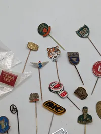 Vintage Collection of Advertising Lapel Pins and Spar Matchbox Labels