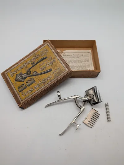 Antique German Manual Hair Clipper with Original Box and Accessories