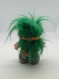 Vintage Russ Berrie Hippie Troll Doll with Green Hair and Peace Sign Vest
