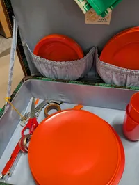 Vintage Mid-Century Picnic Set in Fitted Suitcase with Red Melamine Tableware