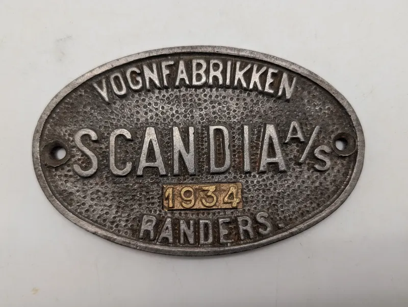 Vognfabrikken Scandia A/S Randers, Fabriksskilt fra 1934 DSB