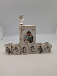 Limoges Porcelæn Napoleon Bog-Karaffel Sæt med Seks Glas