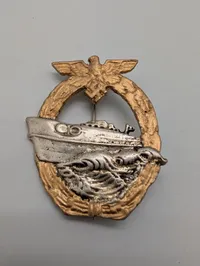 German WWII E-Boat War Badge (Schnellboot-Kriegsabzeichen) 2nd Pattern POSTWAR 