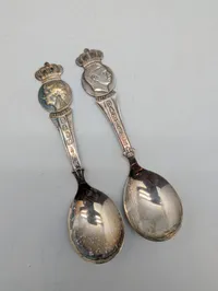 Danish Silver Commemorative Souvenir Spoons, King Christian X & Queen Alexandrine