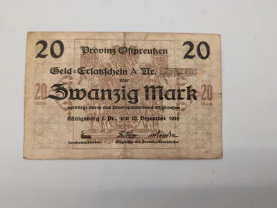 1918 East Prussia 20 Mark Notgeld Banknote - Königsberg