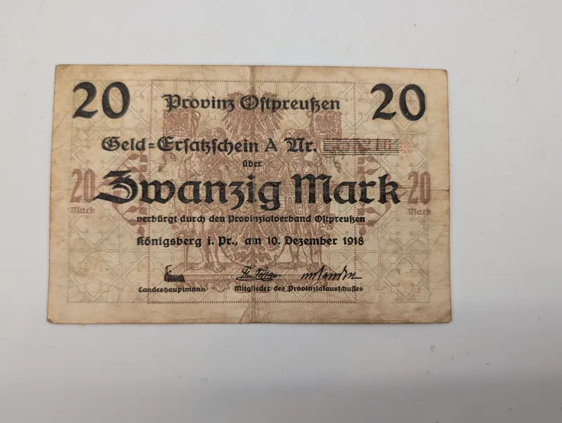 1918 East Prussia 20 Mark Notgeld Banknote - Königsberg