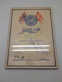 Diplom for tjeneste ved DANOR Bataljon XVII 1964/65, FN UNEF