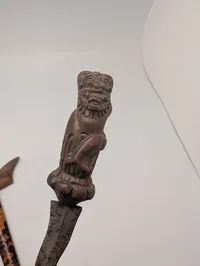 Child Indonesian Keris Dagger with Carved Figural Hardwood Hilt