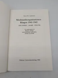Steen M. Andersen: Modstandsorganisationen Ringen 1941-1945