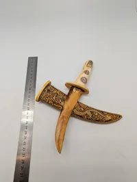 Chinese Carved Bone Ceremonial Dagger with Dragon and Phoenix Scabbard