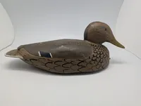 Vintage Hand-Painted Wooden Duck Decoy with Scalloped Feather Detail