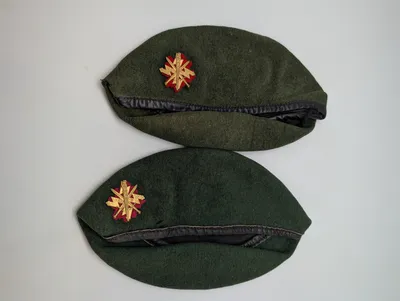 To danske militære baretter med emblemer Telegraf