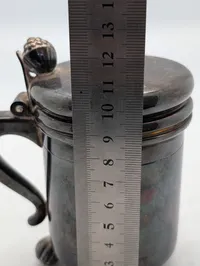 Antique Silver-Plated Miniature Lidded Tankard with Acorn Finial