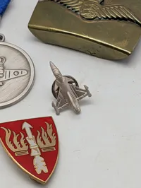Samling af danske Flyvevåbnet militære medaljer, emblemer og tilbehør