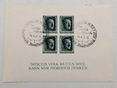 Tysk souvenirark fra 1937 med Adolf Hitler frimærker