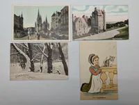 Set of Four Vintage European and British Postcards