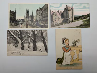 Set of Four Vintage European and British Postcards