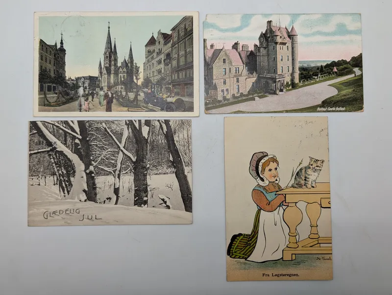 Set of Four Vintage European and British Postcards