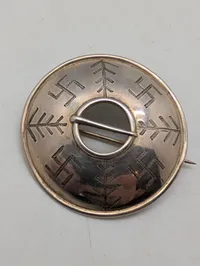 Latvian Silver Sakta Brooch with Swastika and Austras Koks Motifs