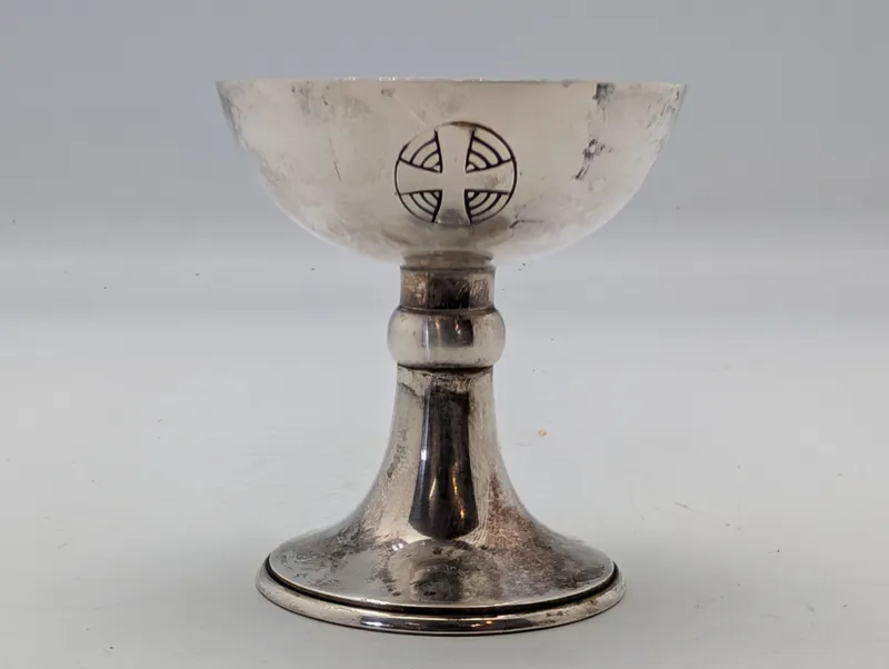 Silver-Plated Liturgical Chalice with Engraved Celtic Cross