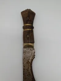 Antique Nepalese Kukri Knife with Carved Wood and Brass Handle
