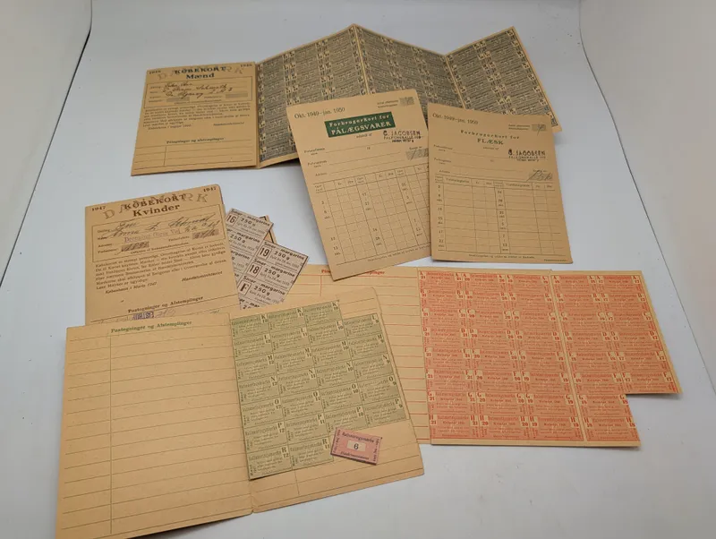 Vintage Danish WWII-Era and Post-War Ration Cards and Coupons